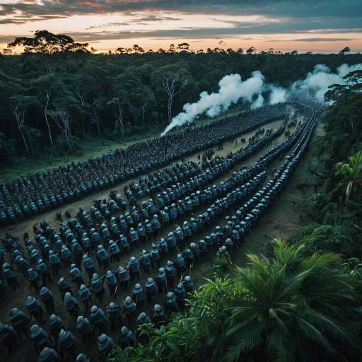 Mystic Shamans Army Lined in Jungle Clearing at Twilight