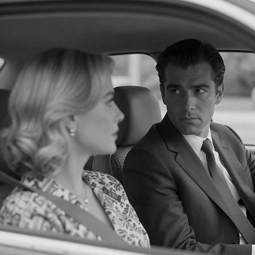 Intense Car Encounter in Black and White