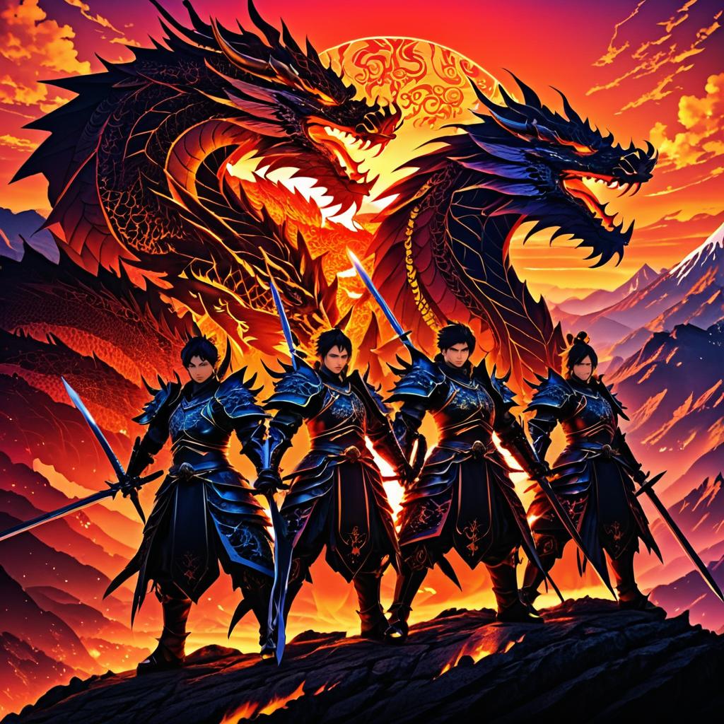 Dragon Riders in Fiery Sunset