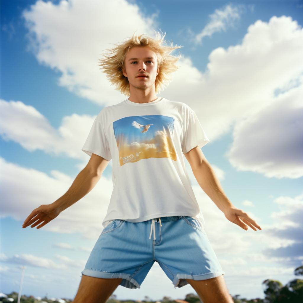 Hovering Australian Man with Angel Wings