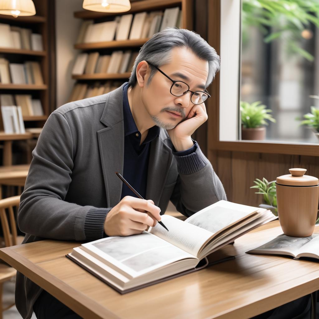 A Reflective Man in a Cozy Café