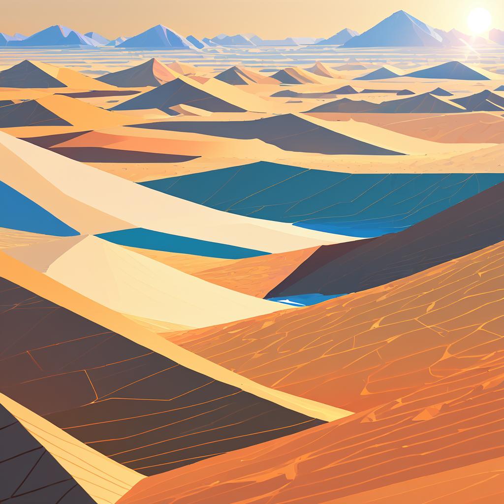 Geometric Desert Oasis in Low-Poly Style