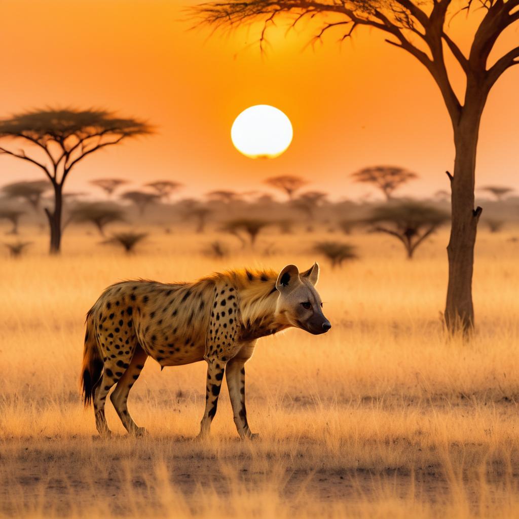 Hyena at Sunset in African Savanna