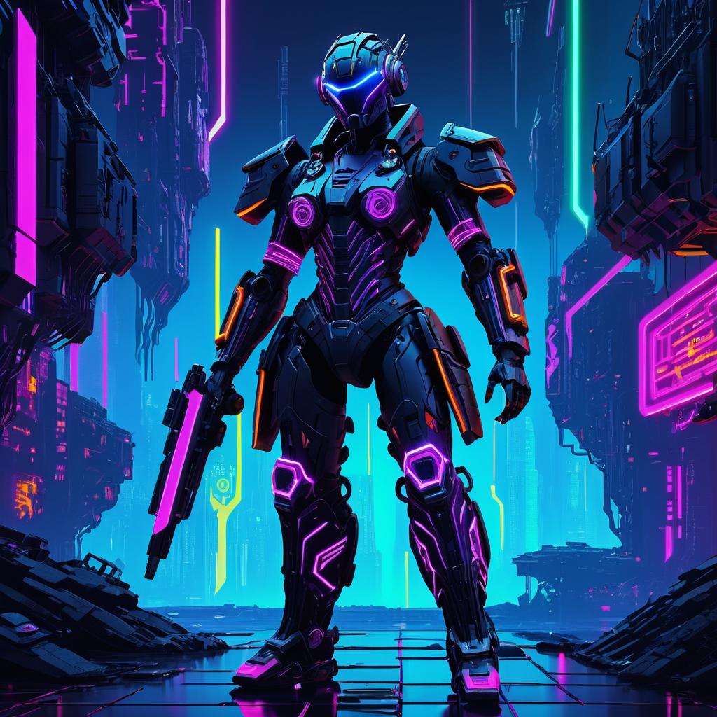 Cyborg in Neon Dystopia Art Design