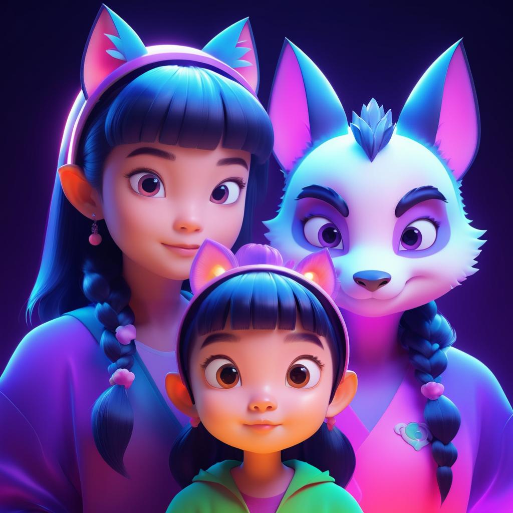 Charming Cartoon Trio: Dragon, Panda, Fox