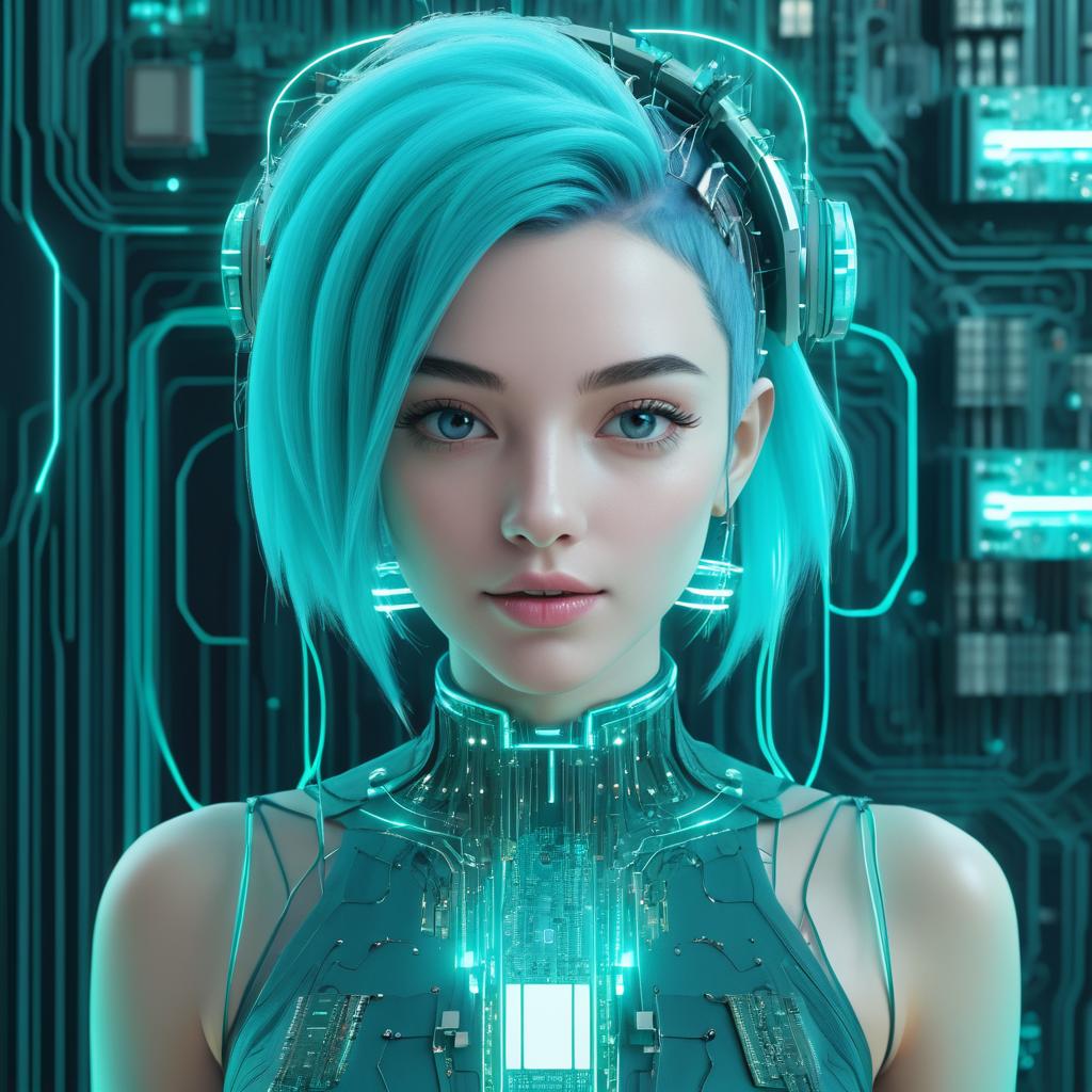 Futuristic Humanoid Portrait with Teal Hair