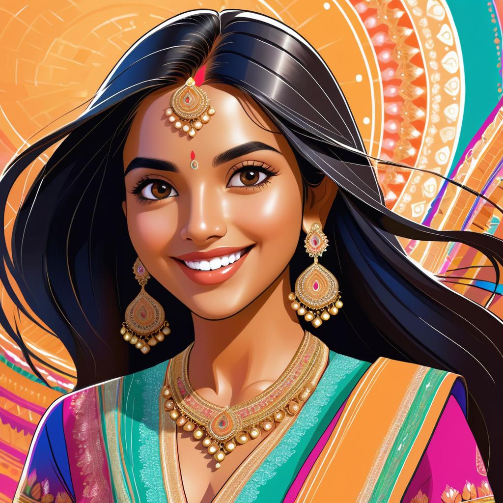 Joyful South Asian Chibi Woman in 8K