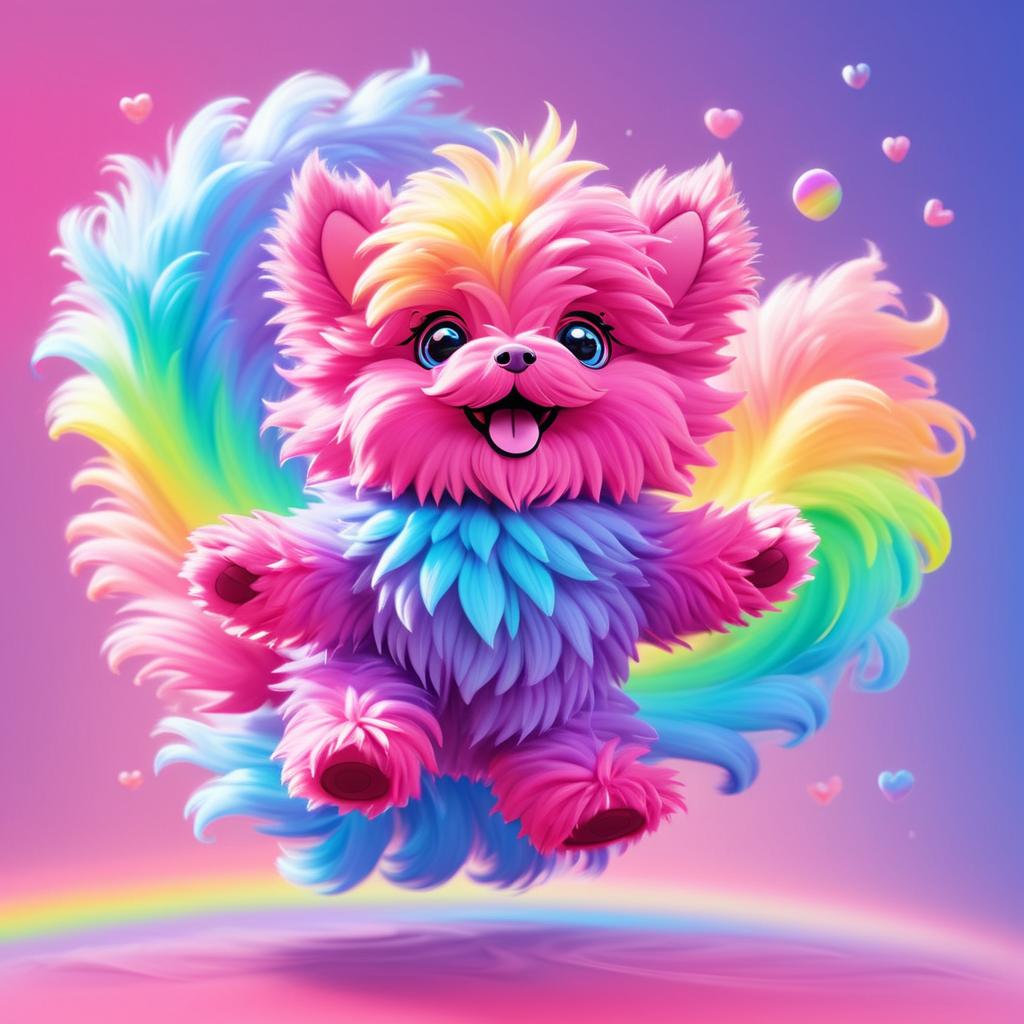 Whimsical Pink Puppy Dancing on Rainbows