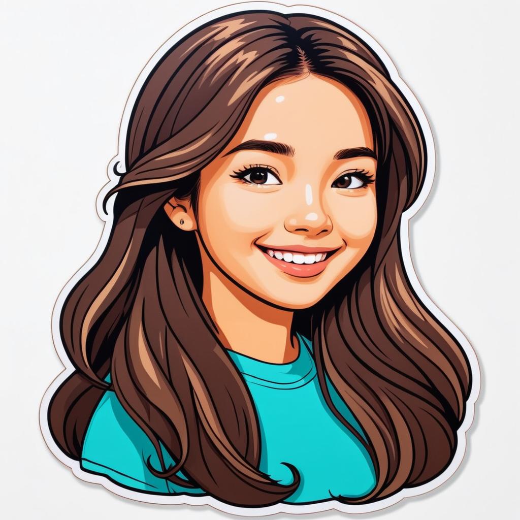 Cute Cartoon Sticker of Asian Girl