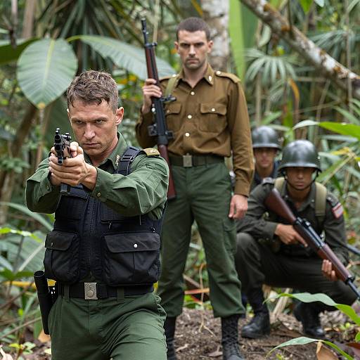Dramatic Jungle Combat Scene with Soldiers