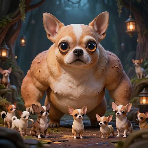 Muscular Mama Chihuahua with Puppies