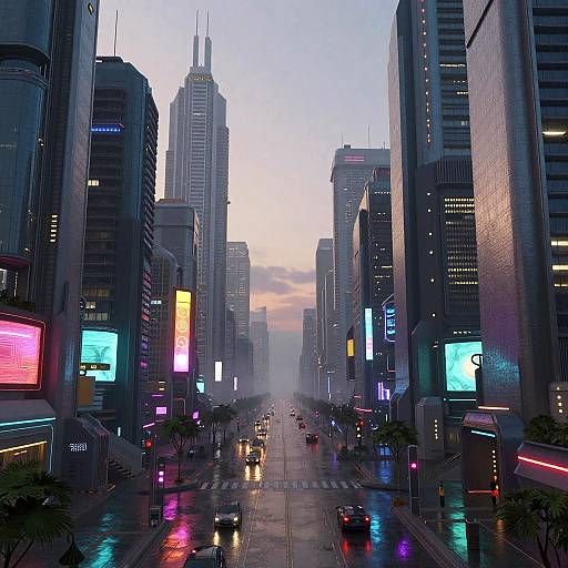 Futuristic Cyberpunk Cityscape at Dusk