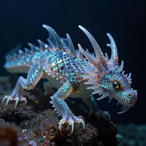 Icy Deep Sea Dragon in Glowing Caverns