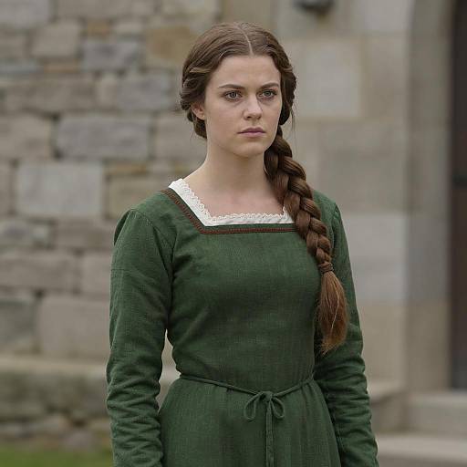 Medieval Woman in Green Peasant Dress