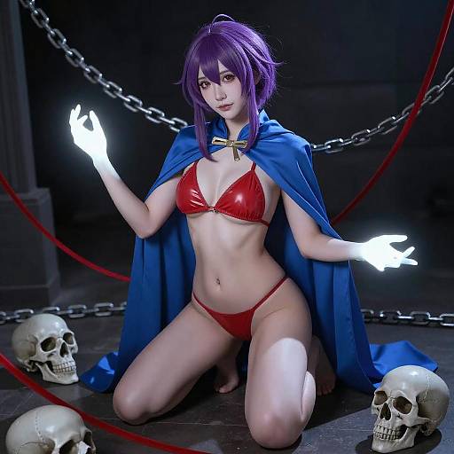 Purple-Haired Cosplayer in Dark Scene