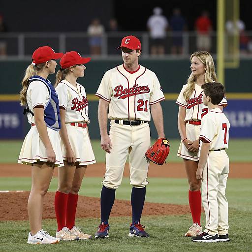 Nighttime Baseball Scene with Four Players