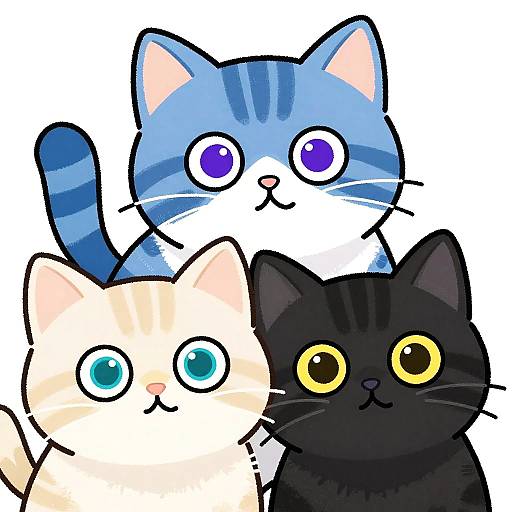 Whimsical Trio of Cartoon Kittens