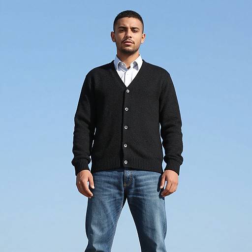 Solo Male in Black Cardigan Outdoors