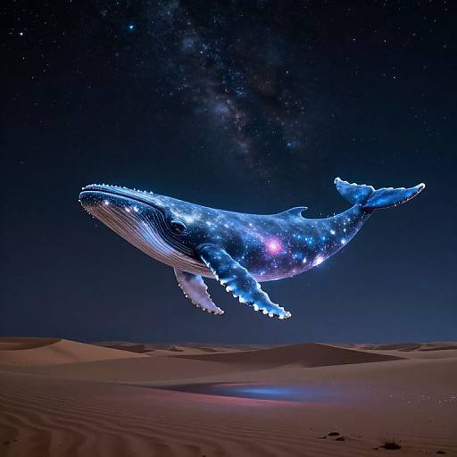 Ethereal Cosmic Whale Over Desert