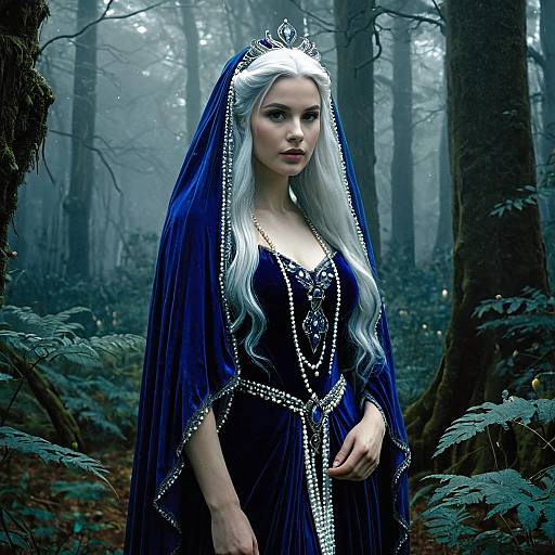 Merfolk Queen in Sapphire Velvet Veil