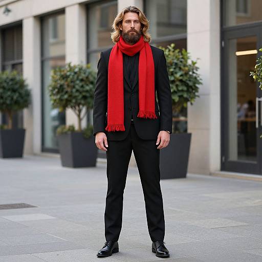 Stylish Man with Red Scarf in City