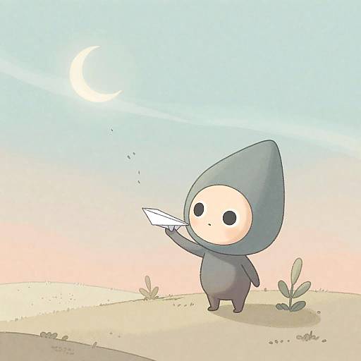 Whimsical Teardrop-Head Alien at Twilight