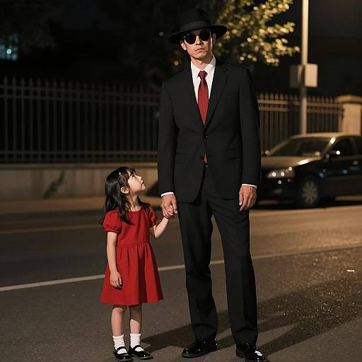 Mysterious Night Stroll in Elegant Attire