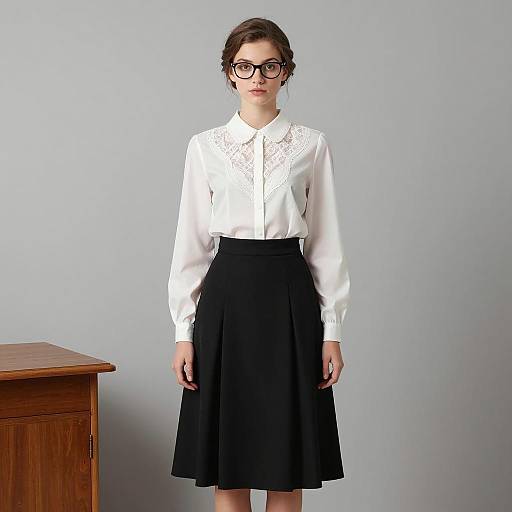 Young Woman in Vintage Outfit with Glasses