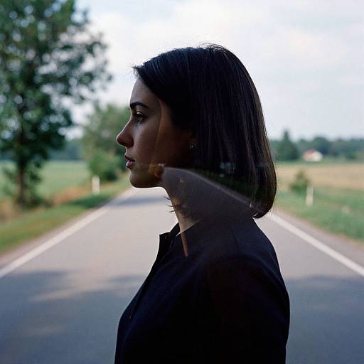 Double Exposure Woman and Country Road