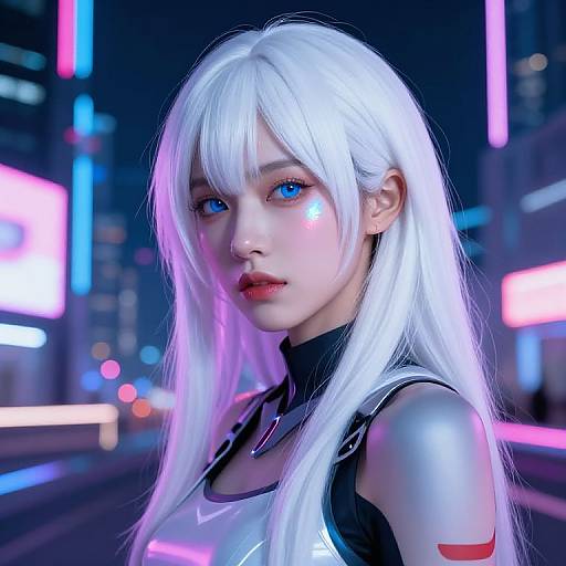Futuristic Girl in Neon Cityscape