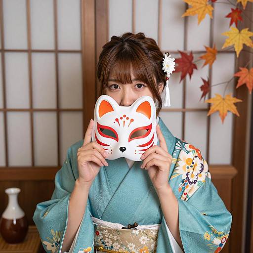 Autumn Elegance: Asian Woman in Kimono