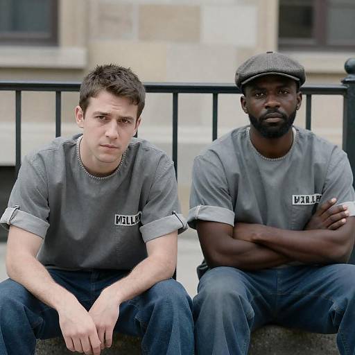 Prisoners in Front of Stone Building
