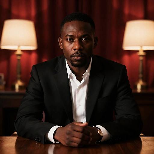 Serious African American Man in Black Suit