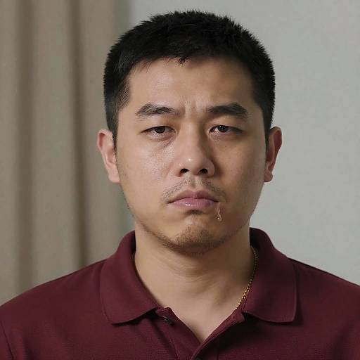 Serious Asian Man with Maroon Polo Shirt