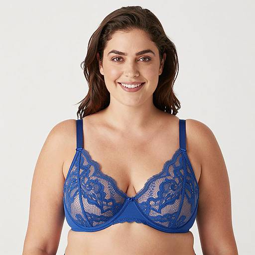 Smiling Woman in Blue Lace Bra