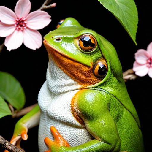 Vibrant Frog with Flower on Black Vibrant Frog with Flower on Black