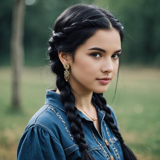 Young Woman with Braided Hair and Earrings Outdoors