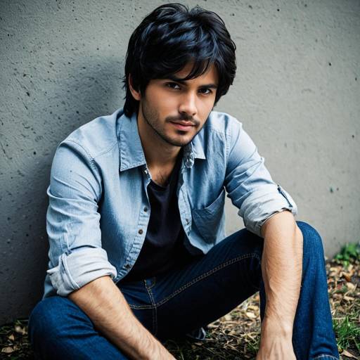 Young Man in Casual Denim Outfit Sitting Outdoors
