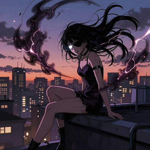 Anime Psycho Girl on Rooftop