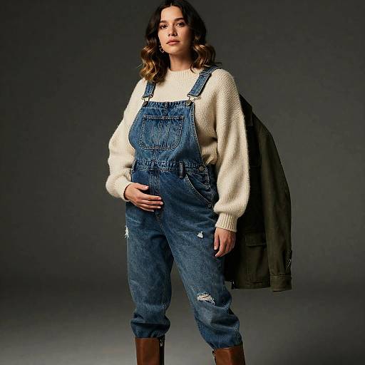 Maternity Denim Overalls Moody Film Still