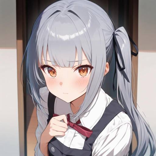 Adorable Girl with Grey Hair and Ribbon