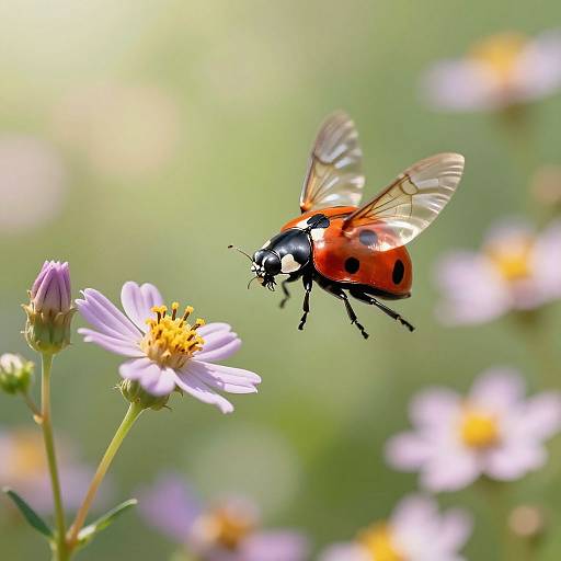 Ladybug Hovering Over Wildflowers