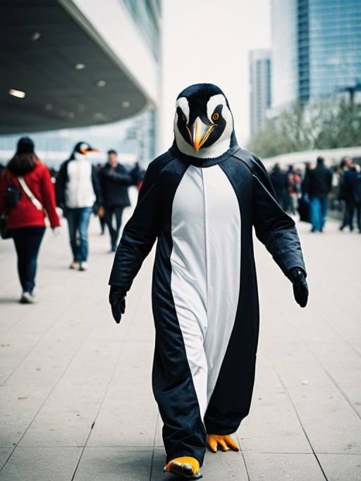 Person Wearing Penguin Costume Walking Outdoors