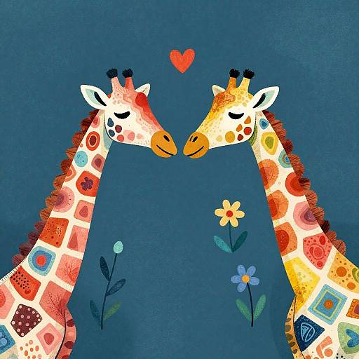 Colorful Mosaic Giraffes in Love
