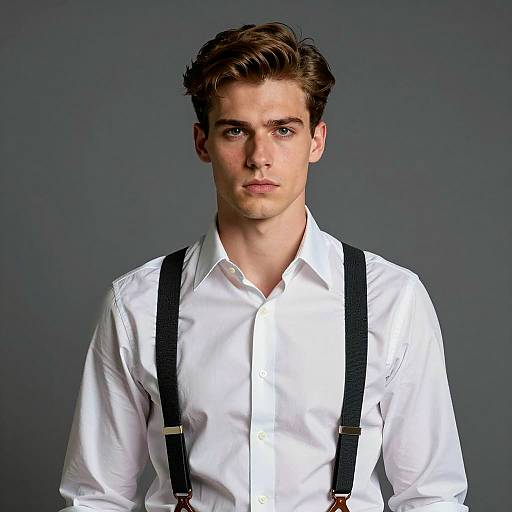 Young Man in White Shirt and Black Suspenders