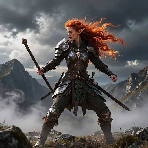 Red-Headed Elf Warrior on Misty Ridge