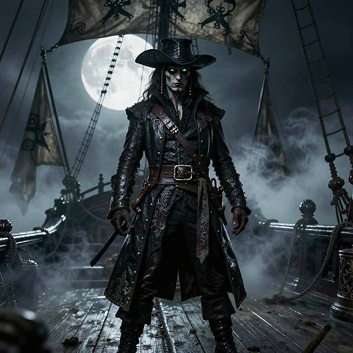 Gothic Pirate on Moonlit Ship Deck
