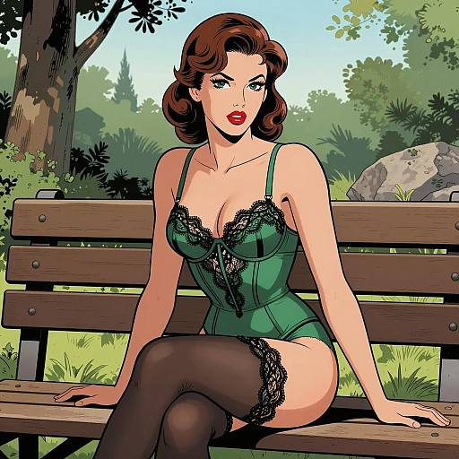 Elegant Pin-Up in Lush Outdoor Setting