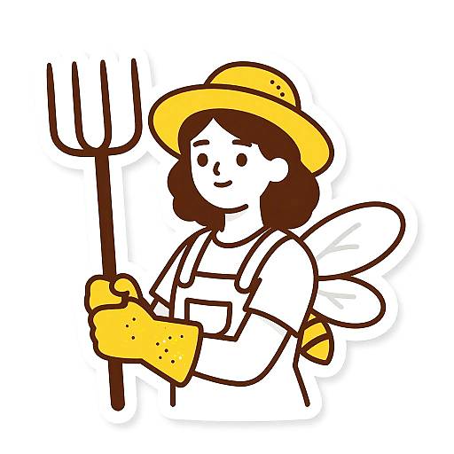 Beekeeper Woman with Pitchfork Line Art