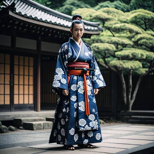 Woman in Traditional Japanese Kimono with Top Knot Hairstyle
